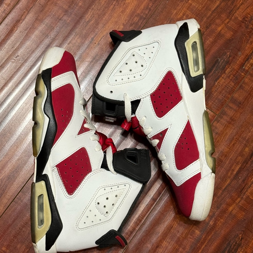 Jordan VI 6 Carmine Red and White Sneakers 6.5Y